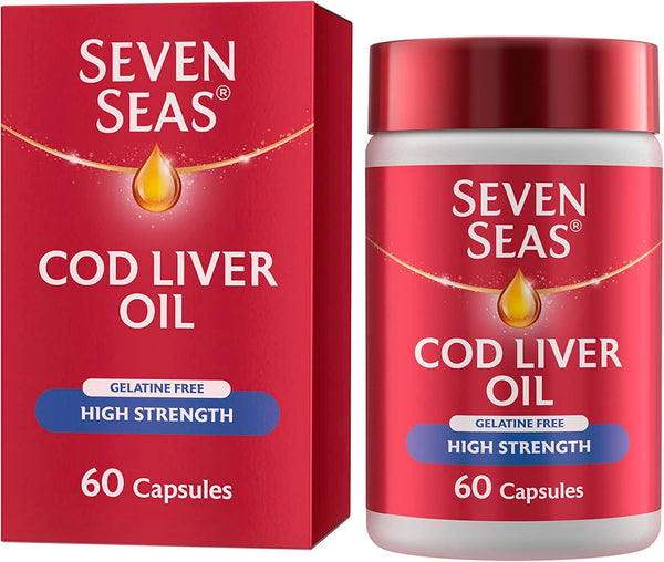 Seven Seas Cod Liver Oil High Strength, Omega 3 Plus Vitamins D & E, 120 Capsules