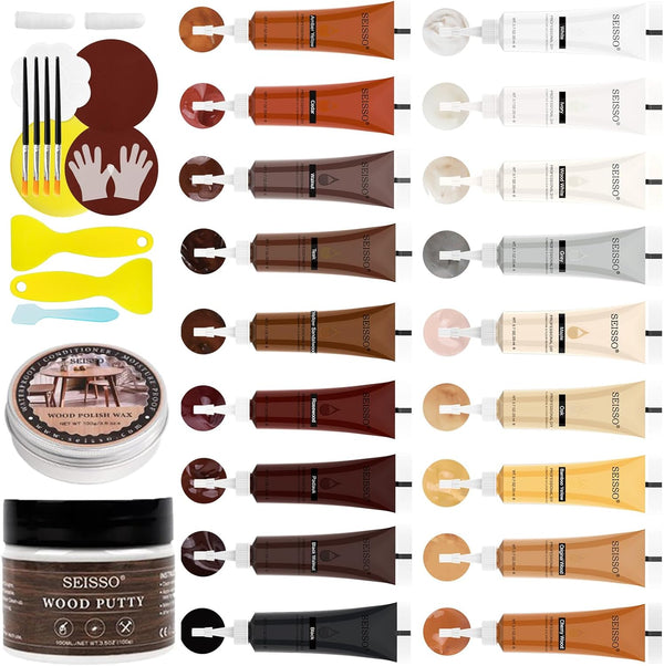 Wood Furniture Repair Kit, 34 Pcs Wood Filler Putty for Scratch Repair, Vinyl Floor Repair Kit for Holes