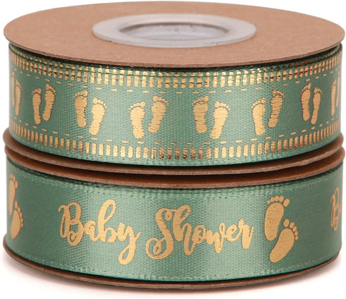 20 Yards Baby Ribbon Foot Print Sage Green Ribbons for Crafts Cake Baby Shower Birthday,Gift Wrapping, Party Decoration (sage Green) by Meseey