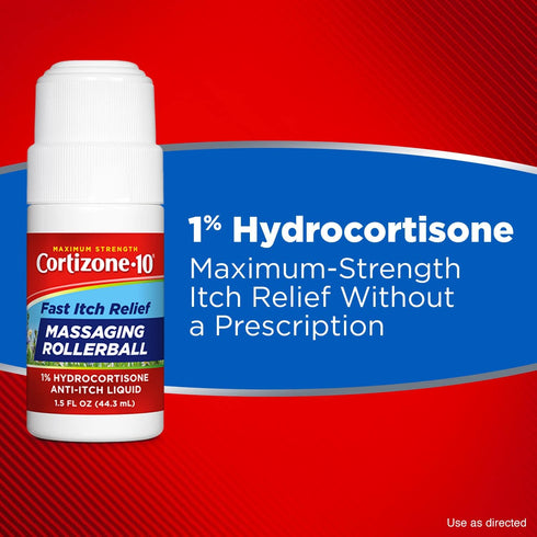Cortizone 10 Maximum Strength Fast Itch Relief with Massaging Rollerball, 1% Hydrocortisone Anti-Itch Liquid, 1.5 oz