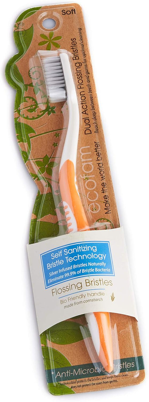 Earth Friendly Compostable Adult Manual Toothbrushes, Silver Infused Soft Bristle Toothbrush (4 Pack)