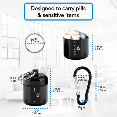 Portable Keychain Pill Holder Case - Discreet Waterproof Mini Pill Container Carrier with Strong Carabiners for Pocket Purse Travel Bags - Aluminum Alloy Pill Fob Box for Medicine Jewelry - 2 Pack