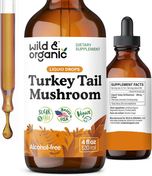 Wild & Organic Turkey Tail Mushroom Tincture - Immune Support Drops with