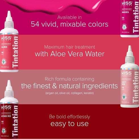 Red by Kiss Tintation Semi-Permanent Hair Color, Aloe Vera Water Based, Long-Lasting Dye with Argan Oil, Flaming Orange