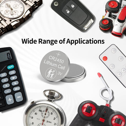 10 Count CR2450 Batteries, Long-lasting 3V Lithium Coin Cell Battery for Key Fobs, Flameless Candles, etc.