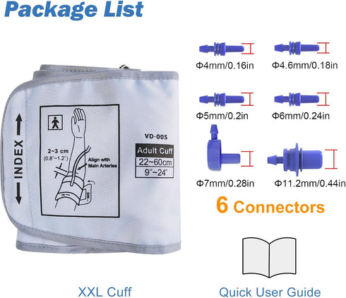XXL Blood Pressure Cuff (22-60CM) Compatible with Omron 9”-24”, Extra Large BP Replacement Cuff with 6 Connectors