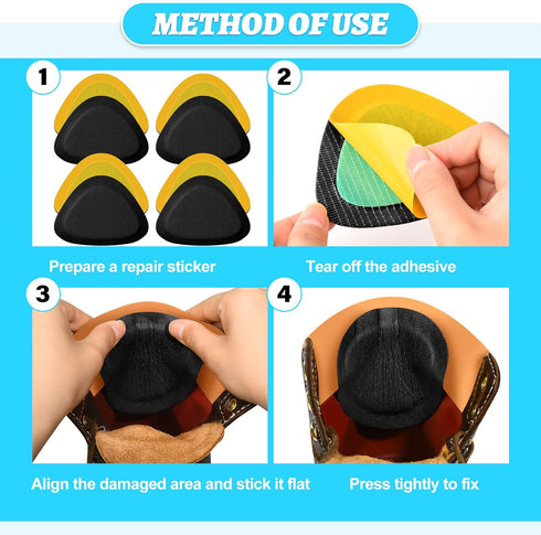 4 Pair Leather Heel Pads, Heel Grips Liner Cushions for Pain Relief, Inserts for Loose Shoes (Black)