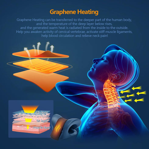 Neck Stretcher Heated Cervical Traction Device Pillow with Graphene Heating Pad for Neck Pain Relief (Dark Blue)