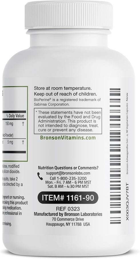 Bronson Extra Strength Ashwagandha Stress & Mood Support with BioPerine - Non GMO, 90 Vegetarian Capsules
