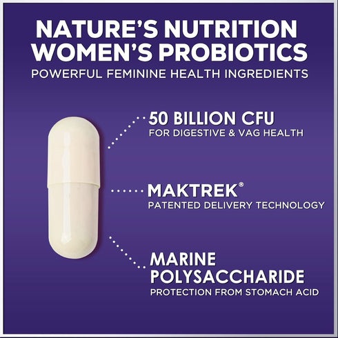 Probiotics for Women's Digestive Health, 50 Billion CFU, 60 Capsules for Feminine Health