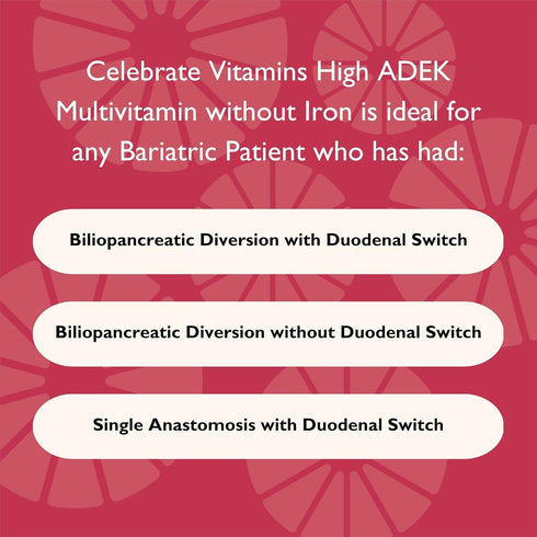 Celebrate Vitamins Multi ADEK Chewables, Iron Free, Daily Bariatric Multivitamin, 60 Tablets, Berry Sorbet