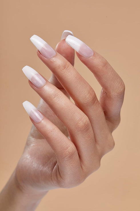 KISS Salon Acrylic French Manicure Set ‘Leilani’, Medium Length, Nude Square Press-On Nails