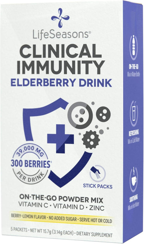 LifeSeasons Clinical Immunity - Elderberry Drink Mix for Healthy Immune Response (5 Pack)