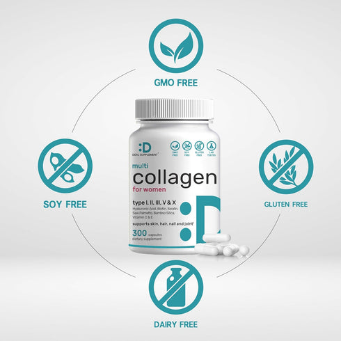 DEAL SUPPLEMENT Multi-Collagen Pills for Women - 300 Capsules 11 in 1 Formula for Hair, Skin, Nail Health