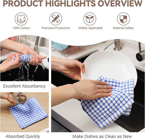 Egles 8 Packs Kitchen Dishcloths 12x12 Inches, 100% Cotton Dish Cloths for Washing Dishes, Scrubbing Wash Cloths (Mix