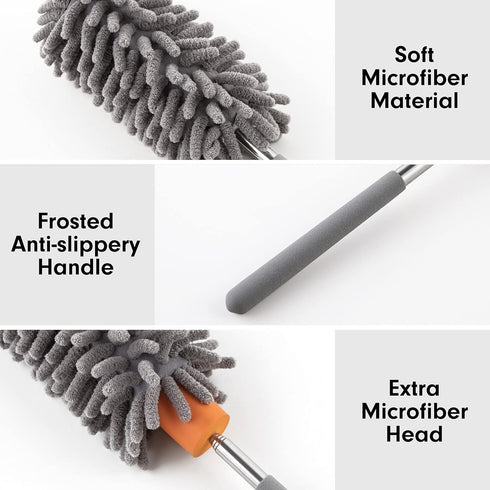 Tukuos Microfiber Duster for Cleaning, Hand Washable with 2pcs Replaceable Heads, Extendable Pole for Home Use