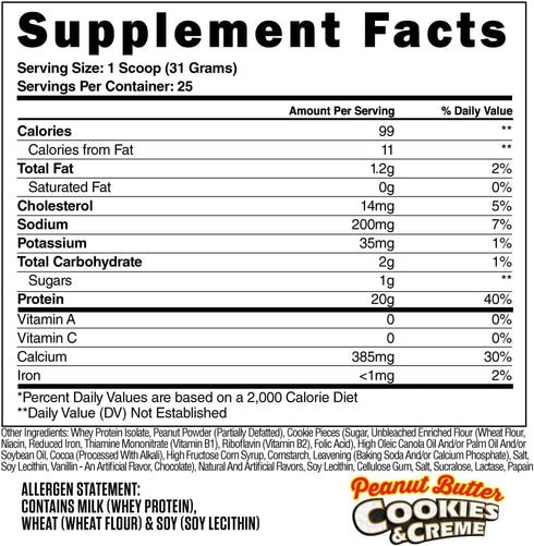 Steel Supplements Whey-ISO | Whey Protein Isolate Powder, Peanut Butter Cookies & Creme | 25 Servings (1.71lbs) |
