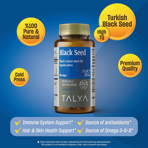 Black Seed Oil Softgel, High Thymoquinone - Immune Support, Digestive Health, Brain Function, Joint Mobility