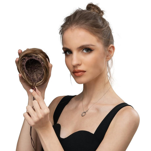 SARLA Dirty Blonde Hair Bun Extension, Drawstring Ballet Bun Hair Pieces Synthetic Updo Donut Chignon for Women, Girls