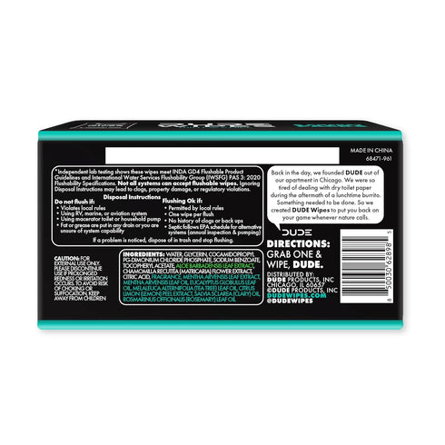 Packs 6 Packs 8 (48 Count) DUDE Wipes Mint Chill Pocket - Travel Wipes - of - On-The-Go Adult Flushable Wipes - Infused