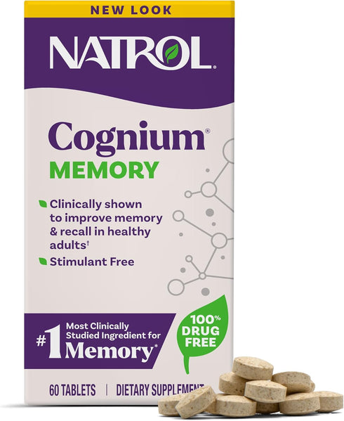 Natrol Cognium Memory Supplements, Brain Health for Adults, 60 Tablets, Clinically Shown to Improve Memory
