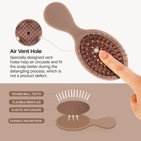RHOS Mini Hair Brush for Women, Men, Kids - Travel Size Small Cushion Paddle Brush with Soft Bristles