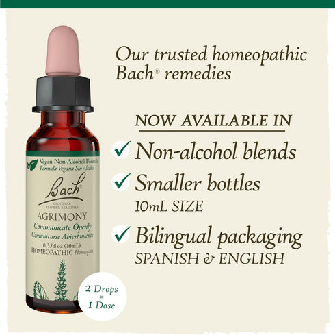 Bach Original Flower Remedies, Agrimony for Open Communication, Natural Homeopathic Essence, Vegan, 10mL Dropper