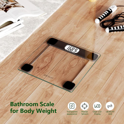 Scale for Body Weight, Digital Bathroom Weighing Bath Scale, Tempered Glass LCD Display, 400lbs