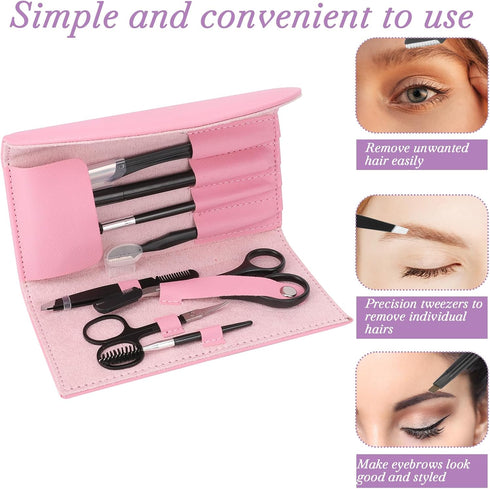Professional Eyebrow Grooming Kit - 8PCS/SET with Leather Bag, Trimming Kit for Women & Men