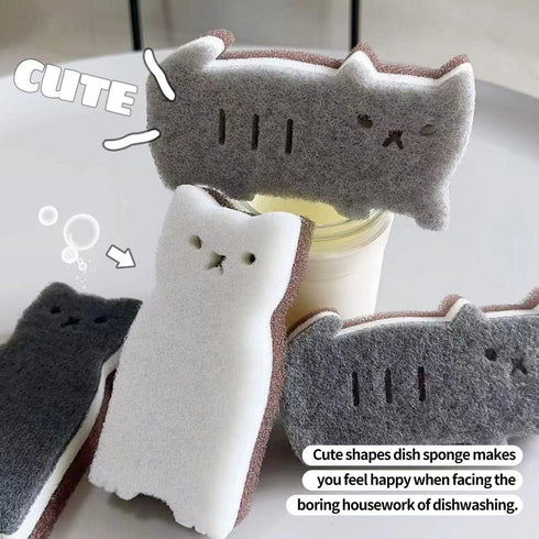 Kitchen Sponges Reusable, Cat Shape Dish Sponge for Washing Dishes, Non Scratch Sponges for Cleaning Dishwashing, Household Scrub Sponge Heavy Duty,4pack