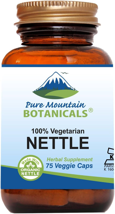 Pure Mountain Botanicals Stinging Nettle Leaf Capsules - 500mg Organic Nettle, Kosher Vegan, 60 Count