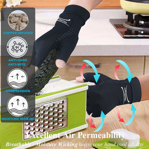 2 Pairs Copper Arthritis Gloves for Women - Compression Fingerless Hand Gloves for Pain Relief, Large