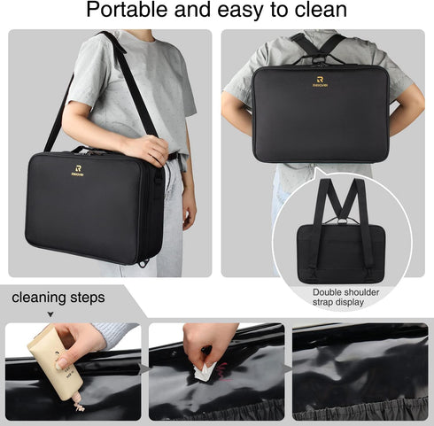 MONSTINA 3 Layers Large Capacity Makeup Case, 16.5'' Cosmetic Organizer Brush Bag for Makeup Artists