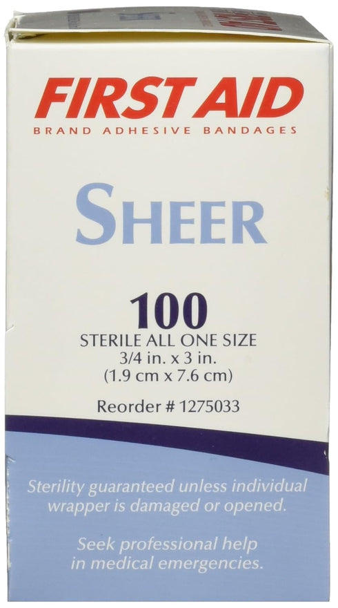 Adhesive Bandages, Sheer Strips, 3/4" x 3", Box of 100