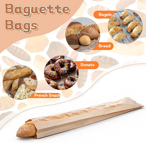 SHENLIU 200 Pack 200 Packing Packaging (23.3 x4.3 x1.6 Inch) Baguette Paper Bags with Clear Front Window and Seal