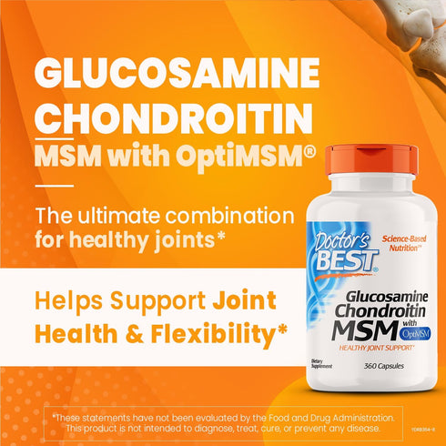 Doctor's Best Glucosamine Chondroitin MSM with OptiMSM Capsules, Joint Support Supplement, 360 Count