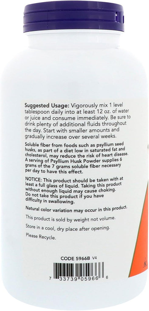 NOW Supplements Psyllium Husk Powder, Certified Organic, Non-GMO, Soluble Fiber, 12-Ounce
