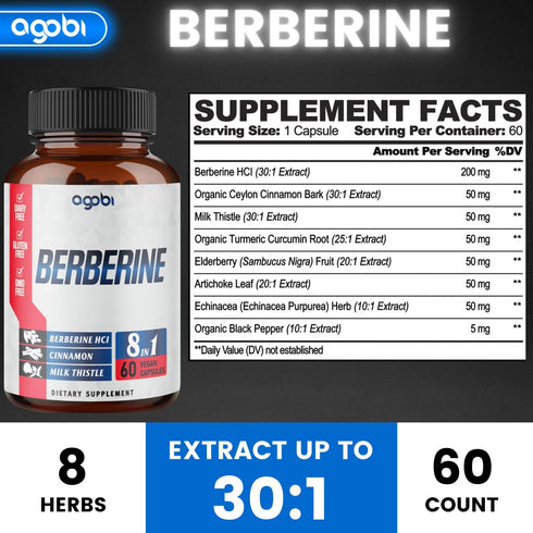 Berberine Supplement with Ceylon, Milk Thistle, Turmeric, Elderberry & More - Support Immune, Cardiovascular & Gastrointestinal - 60 Counts for 2 Months