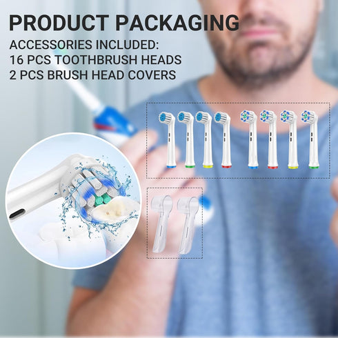 Replacement Toothbrush Heads Compatible with Oral B Braun Electric Toothbrush, 16 Pack, Precision Clean Brush Heads for