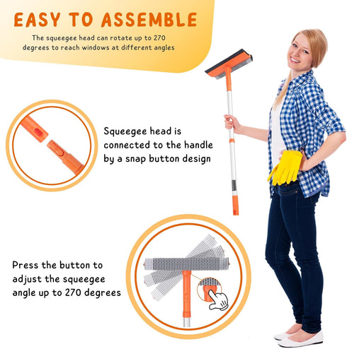 Window Squeegee for Home, Window Cleaner Tool with Extension Pole 20''-30'', for Shower, Car Windshield, Glass Cleaning