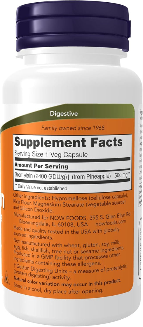 NOW Foods Bromelain Supplements: 500 mg Natural Proteolytic Enzyme, 60 Veg Capsules