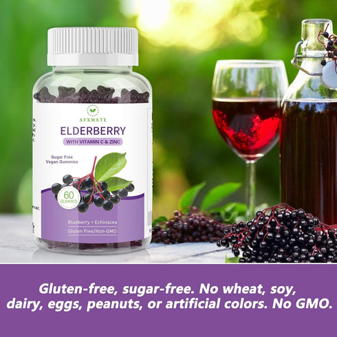 AFXMATE (2-Pack) Elderberry Gummies - Sambucus Black Elderberry with Zinc and Vitamin C, 120 Gummies