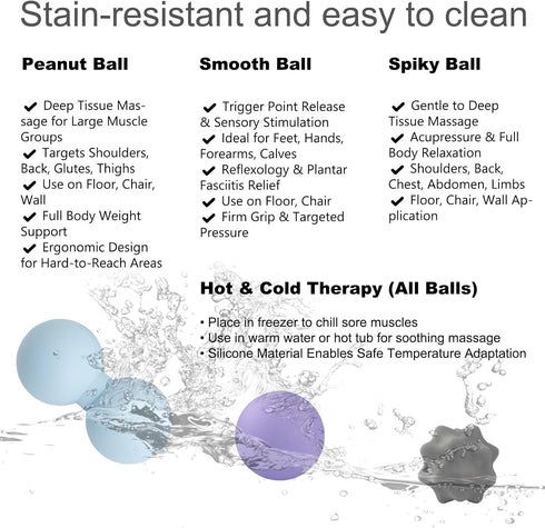 Set Set) JIEJUNJI Massage Balls for Deep Tissue Muscle Relief, Trigger Point & Myofascial Release, Full Body Use