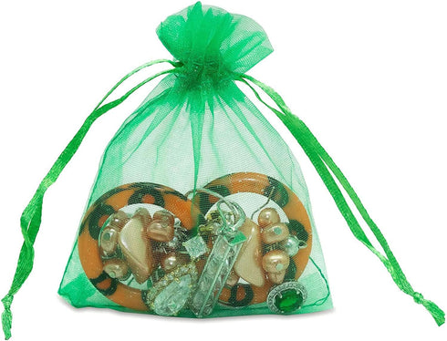 100 Pieces 5x7 inches Gift Wrap Bags, Green Organza Sheer Fabric Drawstring Bags for Baby Shower Favor