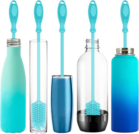 12.5” Silicone Bottle Brush & Straw Cleaner Brush Set for Hydro Flasks, Tumblers, Glassware, Vases