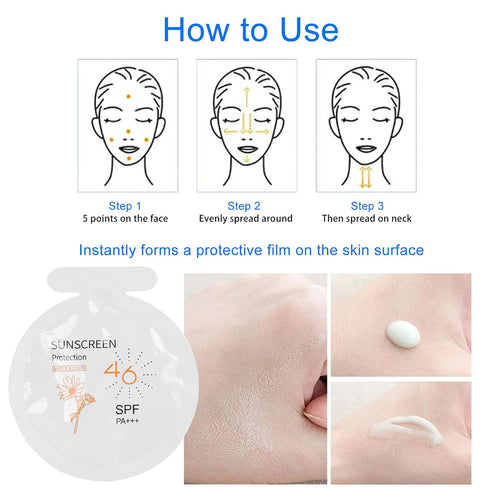 Pack of 20 Sunscreen, SPF46 PA+++ Moisturizing Sunblock, 3ml Face & Body Sunscreen for Most Skins, Portable Water