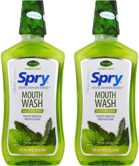 Spry Xylitol Mouthwash - Fluoride Free with Enamel Support, Herbal Mint - 16 fl oz (Pack of 2)
