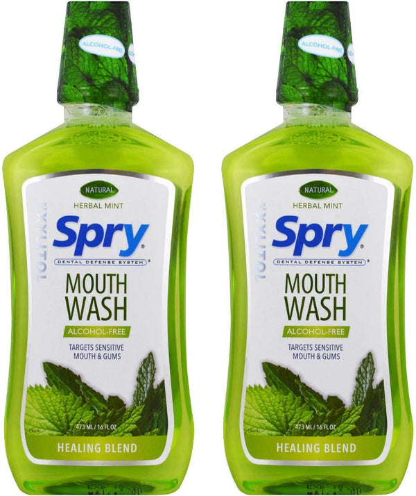 Spry Xylitol Mouthwash - Fluoride Free with Enamel Support, Herbal Mint - 16 fl oz (Pack of 2)