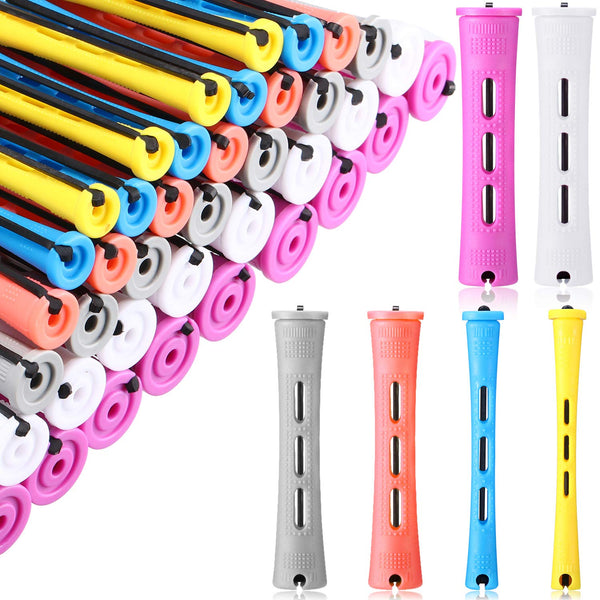 WILLBOND 60 Pcs Short Perm Rods Natural Hair Perming Kit with Elastic Rubber Band, Mixed Color (Multi-size)
