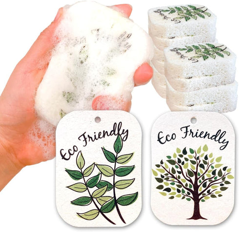 10PACK Biodegradable Natural Plant Based Cellulose Dish Sponges: Non Scratch, Multi-Purpose for Kitchen, Household,